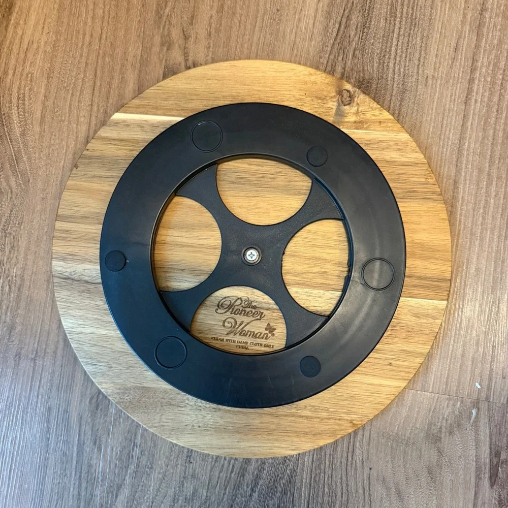 The Pioneer Woman Acacia Wood Lazy Susan Floral Watercolor Rotating Serving Tray